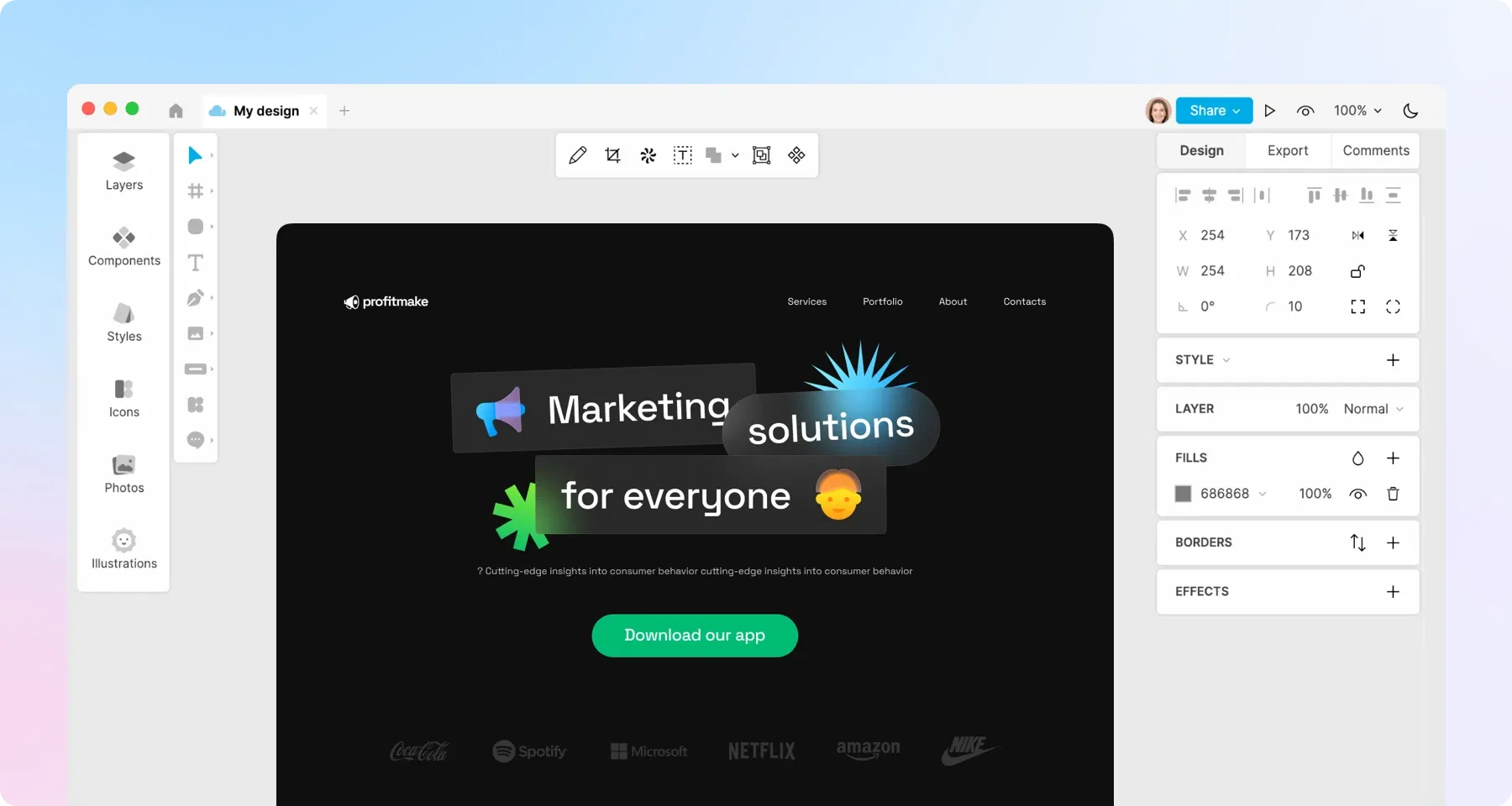 app landing in Lunacy