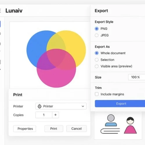 Venn diagram export and printing options in Lunacy