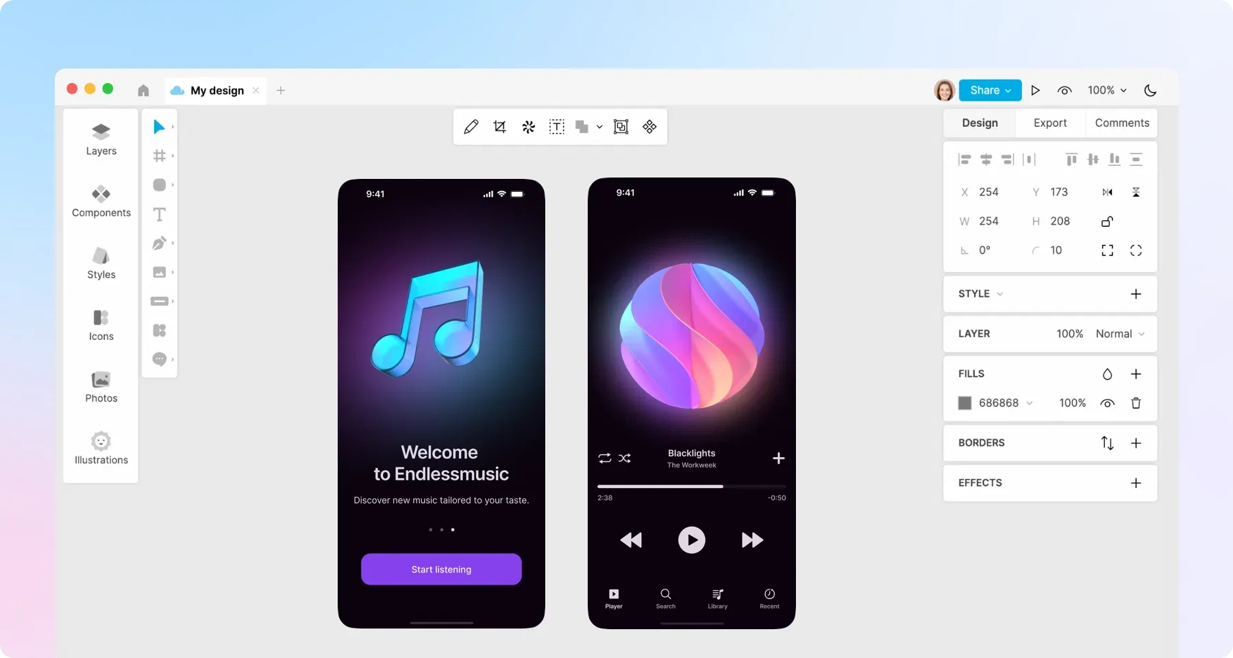 app landing in Lunacy