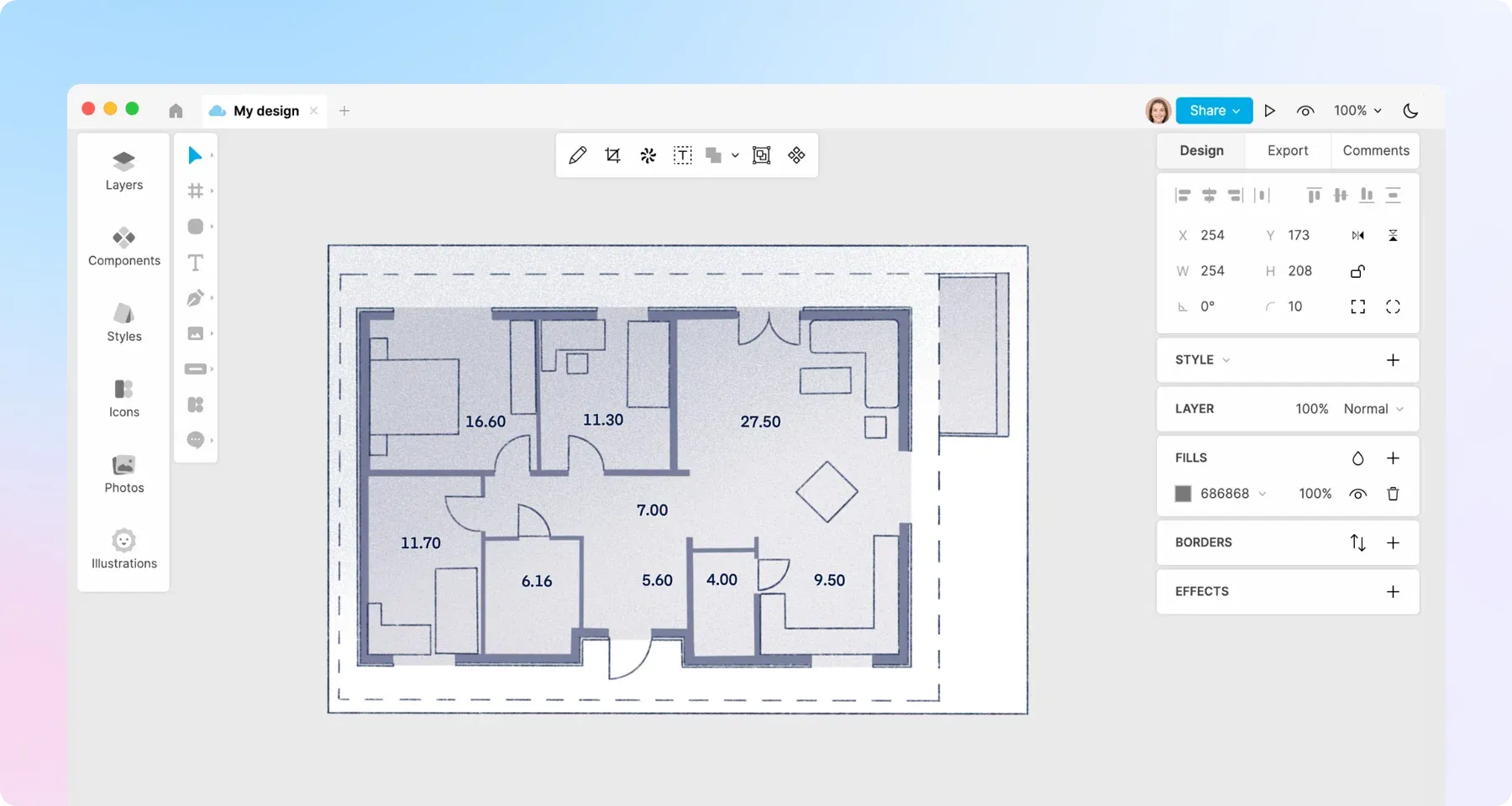 Floor plan design in Lunacy