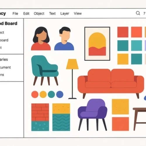 Interior design mood board creation interface