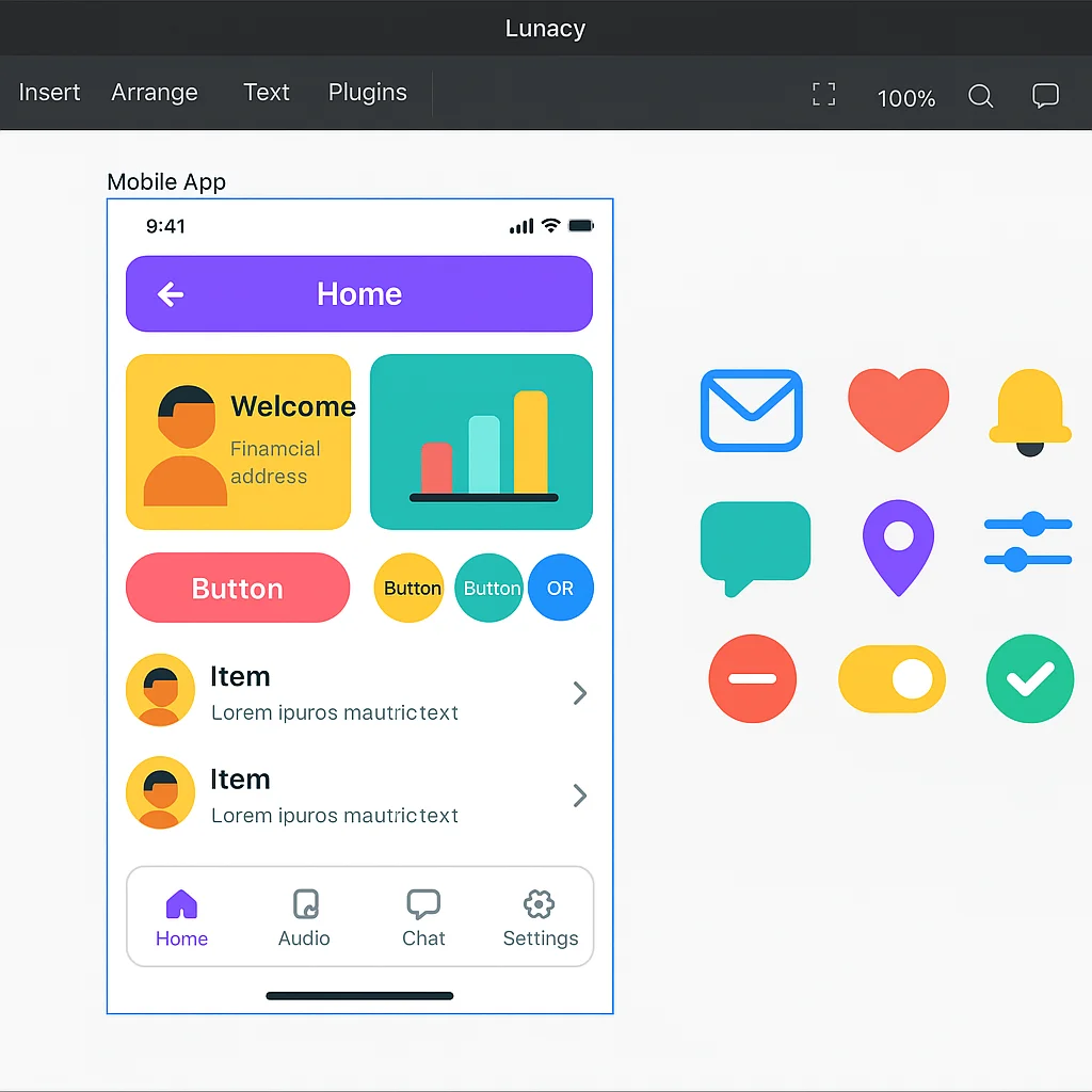 Mobile app UI design tools in Lunacy