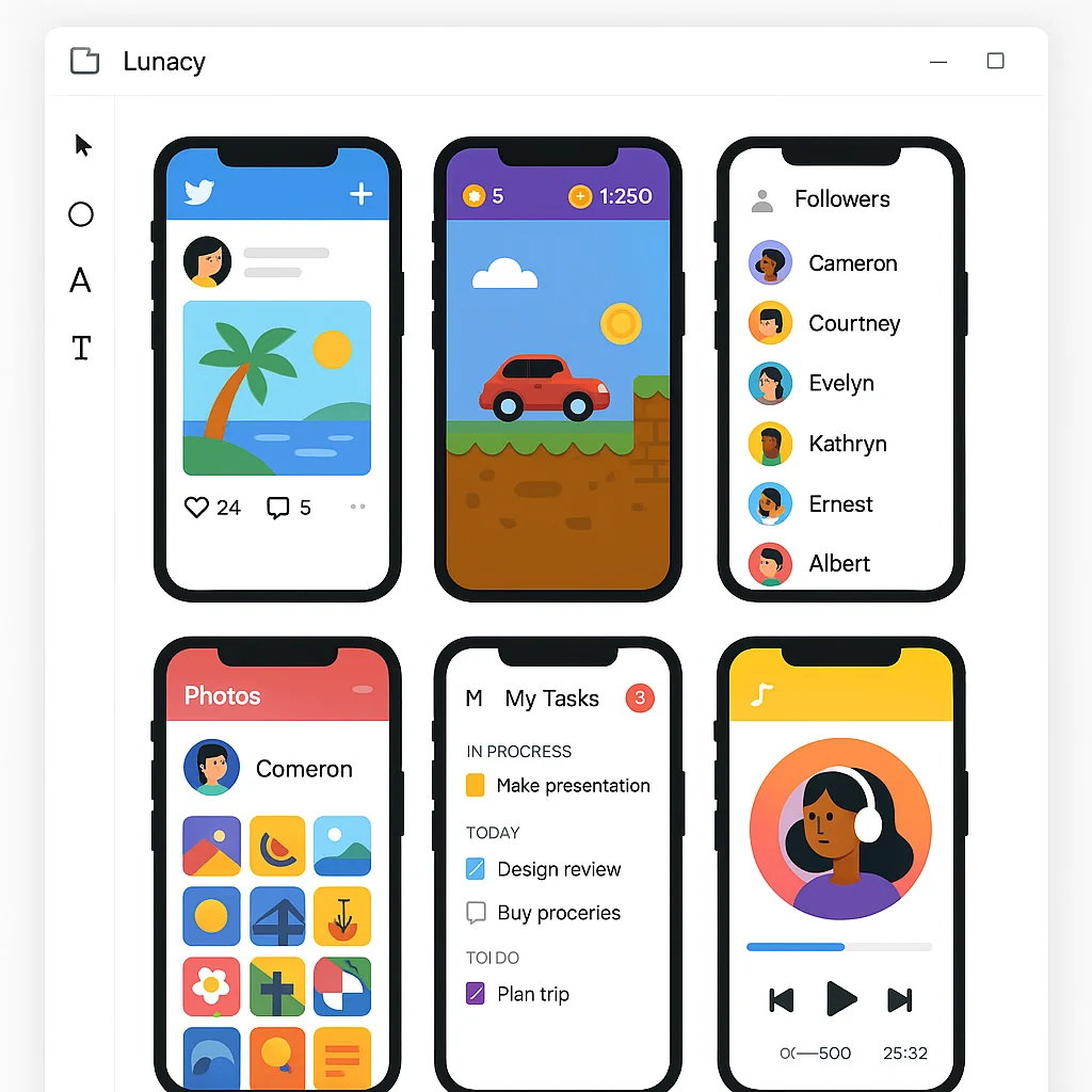 Mobile app UI templates in Lunacy