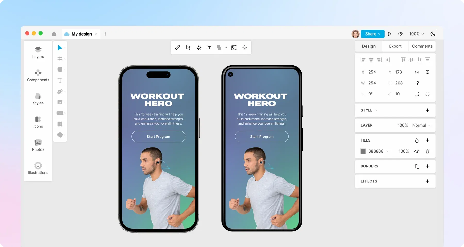 mobile application design in Lunacy