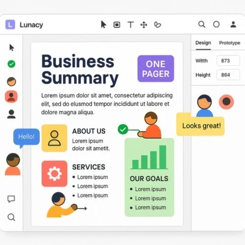 Collaborative one pager design in Lunacy