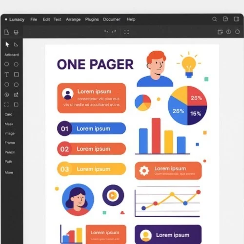 Professional one pager design tools interface
