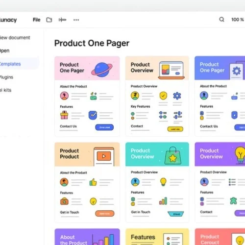 Product one pager templates in Lunacy