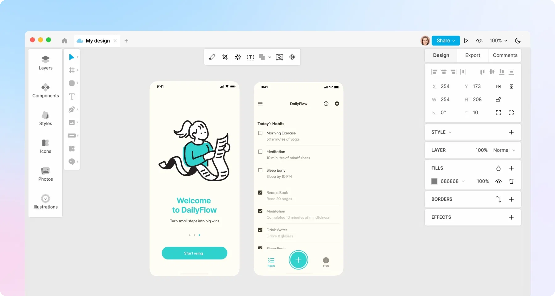 app ui in Lunacy