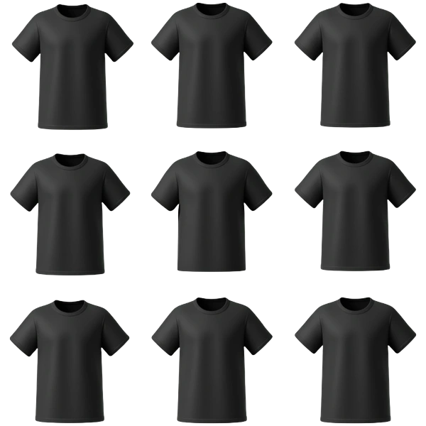 Versatile black t-shirt styles and mockup angles